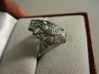 Art Deco 18k White Gold Filigree 11 Diamond Ring,  Gorgeous Sz.  6.  5 2