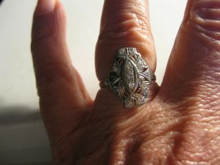 Art Deco 18k White Gold Filigree 11 Diamond Ring,  Gorgeous Sz.  6.  5 3