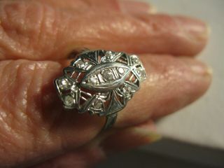 Art Deco 18k White Gold Filigree 11 Diamond Ring,  Gorgeous Sz.  6.  5 9