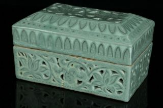 May055 Korean Goryo Celadon Porcelain White&black Inlay Incense Burner Koro Box