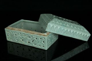 MAY055 KOREAN GORYO CELADON PORCELAIN WHITE&BLACK INLAY INCENSE BURNER KORO BOX 3