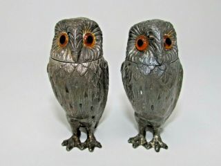 Vintage Tiffany & Co.  Sterling Silver Owl Salt & Pepper Shakers Ornate Set