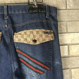 Vtg 90s Gucci Mens 38 X 36 (56) Gg Monogram Denim Jeans Distressed Vintage Rare