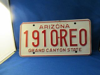 Vintage Red And White Arizona Grand Canyon State License Plate 1910reo
