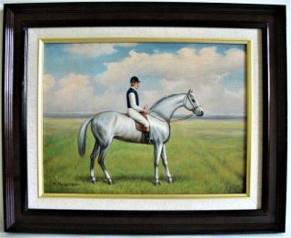 Equestrian Oil Painting Light Horse By R.  Robinson Vintage.