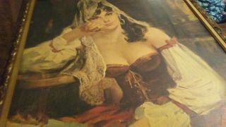 Large Antique Vintage Carmelita Rico Tomaso Art Painting 43x35 Wooden Frame Rare