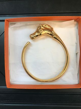 HERMES Horse Head Bracelet Gold tone Vintage Bangle w/BOX 1629 2
