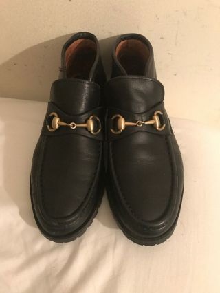 Vintage Gucci Blacl Leather Horsebit Chukka Ankle Boots 8 B Made In Italy
