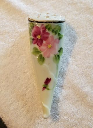 Vintage Porcelain Hand Painted Hatpin Holder Hanging or Flat Cornicopia 2