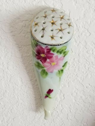 Vintage Porcelain Hand Painted Hatpin Holder Hanging or Flat Cornicopia 6