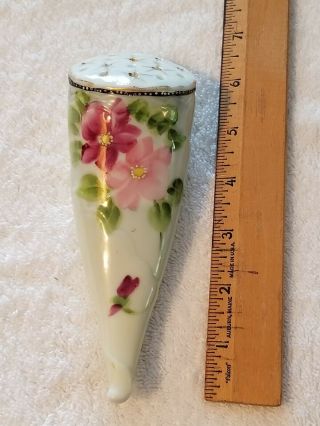 Vintage Porcelain Hand Painted Hatpin Holder Hanging or Flat Cornicopia 8