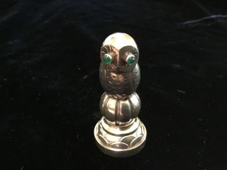 Vintage Georg Jensen Sterling Silver Owl Wax Seal 36b 43gm 2.  25 " Chrysoprase