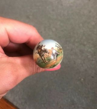 Antique Hatpin Porcelain Hand Painted Horse Rider Knocked Off Bermuda Large Ball