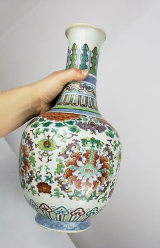 PERFECT LARGE ANTIQUE CHINESE DOUCAI PORCELAIN FLOWER VASE QING DYNASTY GUANGXU 12