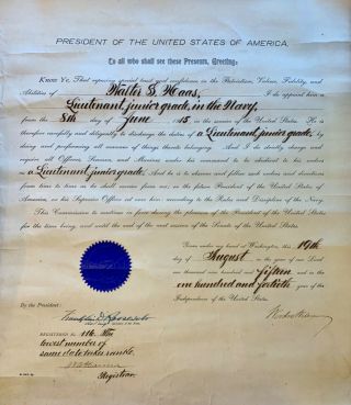 Rare Navy Appointment Signed By Two Presidents - Woodrow Wilson & Fdr