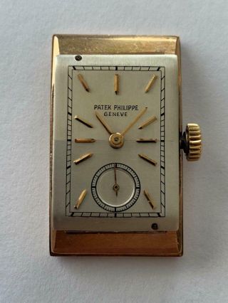 PATEK PHILIPPE MENS 18K GOLD RECTANGULAR REFERENCE 425 VINTAGE WRISTWATCH 5