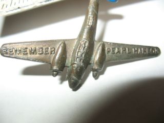 Vintage Remember Pearl Harbor Pewter Airplane Pinback 1940s 4