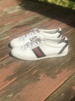 Vintage Gucci Womens Guccissima White Leather Lace - Up Sneaker Size 38 (7.  5 Us)