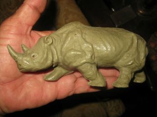 J H MILLER Jungle Rhinoceros blow mold hollow plastic figure,  circa 1950s 2