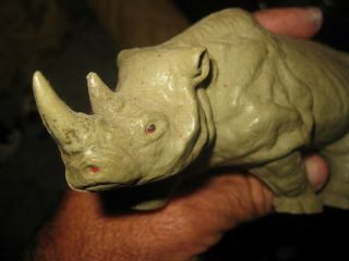 J H MILLER Jungle Rhinoceros blow mold hollow plastic figure,  circa 1950s 3