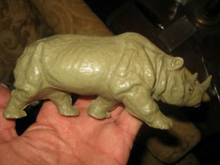 J H MILLER Jungle Rhinoceros blow mold hollow plastic figure,  circa 1950s 4