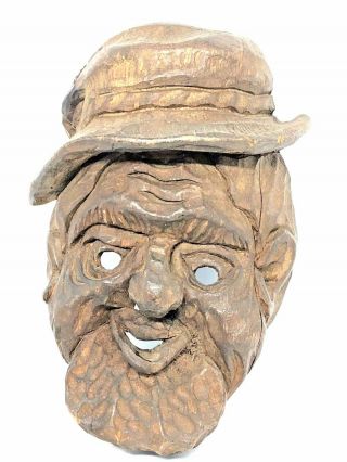 H3 Tramp Folk Art Black Forest Hand Carved Wooden Mask Antique German