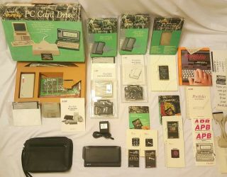 Vintage Atari Portfolio Computer Hpc - 004 Bundle Pc Card Drive,  128k M Card,  More
