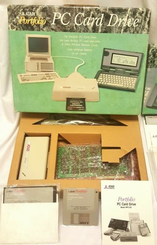 Vintage Atari Portfolio Computer HPC - 004 Bundle PC Card Drive,  128K M Card,  MORE 2