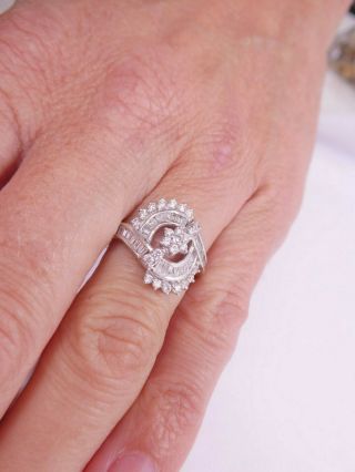 Fine 18ct/18k white gold 73 point diamond cluster art deco design ring,  750 6