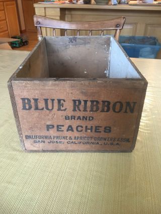 Vintage Blue Ribbon Brand Peaches Wooden Crate Advertising San Jose California
