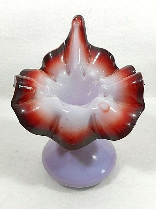 Antique Art Glass Jack - In - The - Pulpit Vase Lavender - Maroon Colored Glass Overlay2