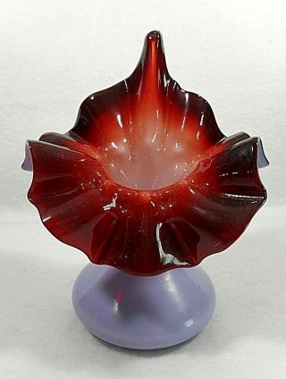 Antique Art Glass Jack - In - The - Pulpit Vase Lavender - Maroon Colored Glass Overlay