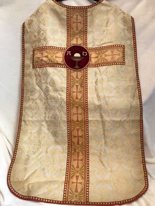 Antique 1900 French Catholic Priest Vestment Gold Brocade Chasuble Eucharist