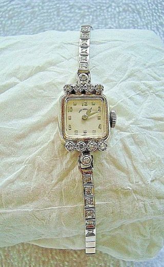 14k Kt Face & Band Vintage Hamilton Wristwatch W Gold 22 Diamonds 15.  6 Grams