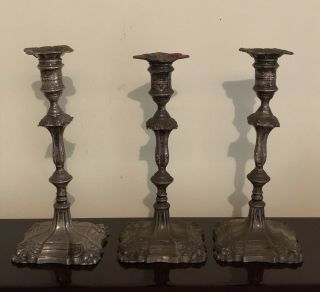 3 X Edwardian Thomas A Scott Antique English Sterling Silver Candlesticks