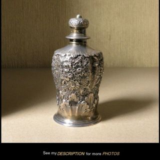 Tiffany & Co Floral Repousse Sterling Silver Perfume Bottle Vanity Cologne Flask