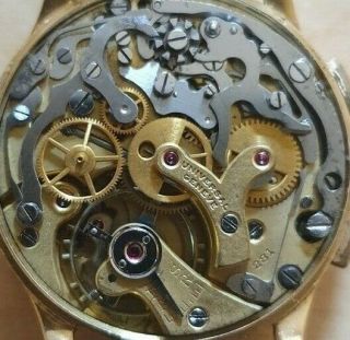 Vintage Universal Geneve Compur calatrava chronograph black gilt dial 18ct 40 ' s 11