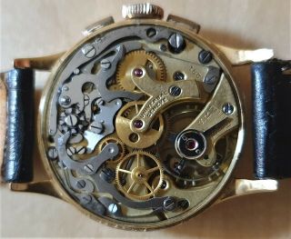 Vintage Universal Geneve Compur calatrava chronograph black gilt dial 18ct 40 ' s 4