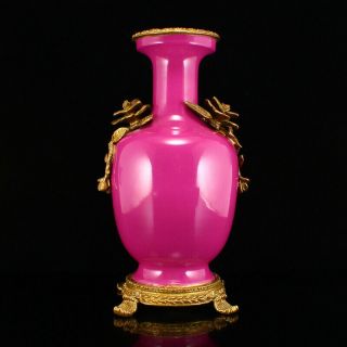 Chinese Gilt Gold Rouge Red Glaze Double Ears Porcelain Vase