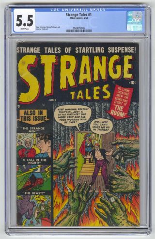 Strange Tales 1 Cgc 5.  5 Vintage Marvel Atlas Comic Key 1st Issue White Pages