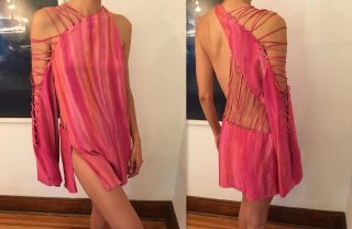 Versace Runway Cutout Open Back Laced Up Pink Mini Dress 40 4 Sexy Very Rare