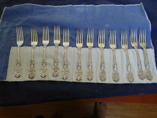 12 Sterling Silver 7 " Lunch Dessert Forks By Reed & Barton Francis I Pattern