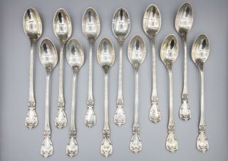 Reed & Barton Burgundy Sterling Silver 925 Iced Tea Spoons,  Set Of 12 – 7 5/8 "