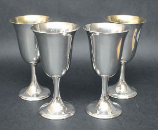 Set Of 4 Antique 1860s Rogers Sterling Silver Water Wine Goblets,  No Monogram Nr