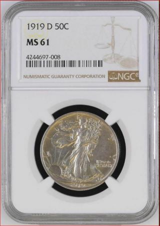1919 - D Walking Liberty Half Dollar,  Ngc Ms 61 A Rare Coin Exceptional Grade