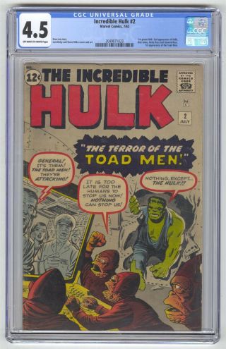 Incredible Hulk 2 Cgc 4.  5 Vintage Marvel Comic Key 1st Green Hulk / Toad Men