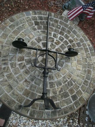 Vintage Rustic Tabletop Wrought Iron Dual Candle Holder,  Appx.  21 " Tall