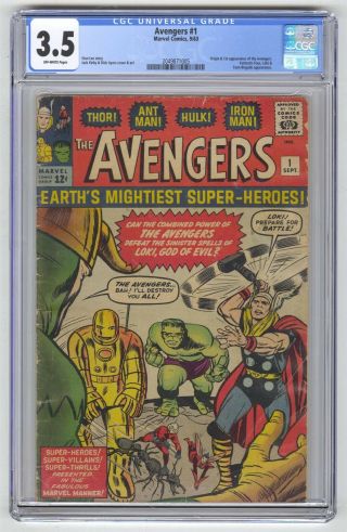 Avengers 1 Cgc 3.  5 Vintage Marvel Comic Mega Key 1st Team Vs Loki