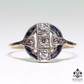 Antique Art Deco 18k Gold Diamond & Sapphire Ring