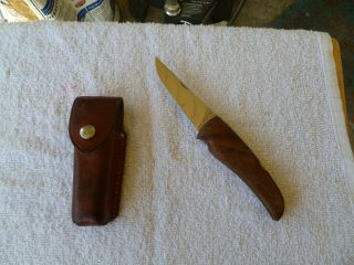 Vintage Gerber First Folding Hunter Knife Walnut Grip With Sheath Ffh Good Cond